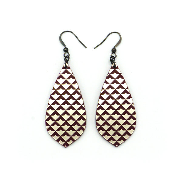 Gem Point [35] // Acrylic Earrings - Brushed Nickel, Burgundy