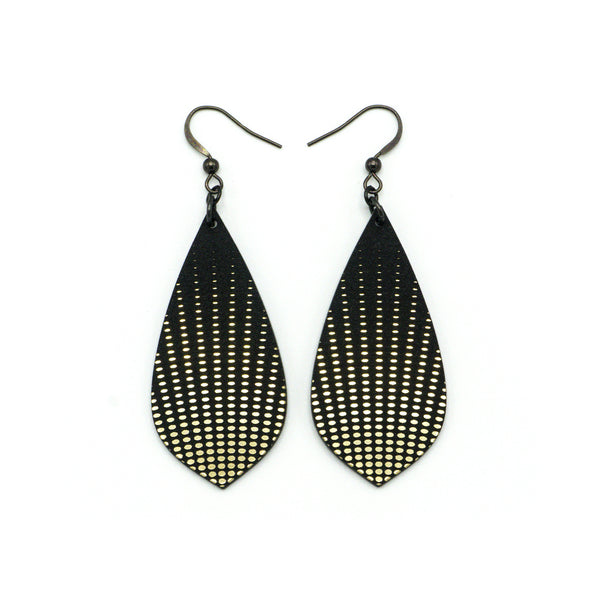Gem Point [08R] // Acrylic Earrings - Brushed Gold, Black