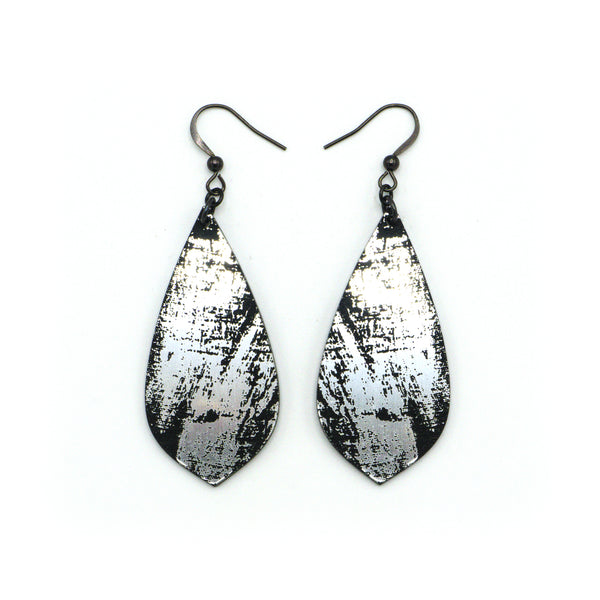Gem Point [28] // Acrylic Earrings - Brushed Silver, Black