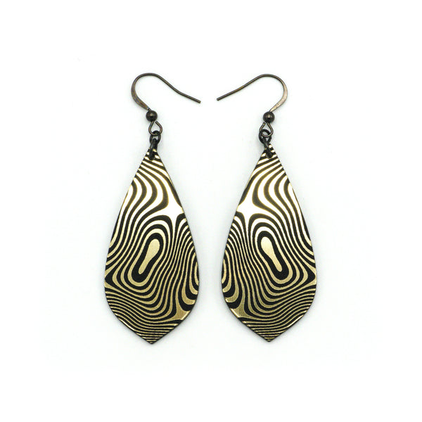 Gem Point [41] // Acrylic Earrings - Brushed Gold, Black