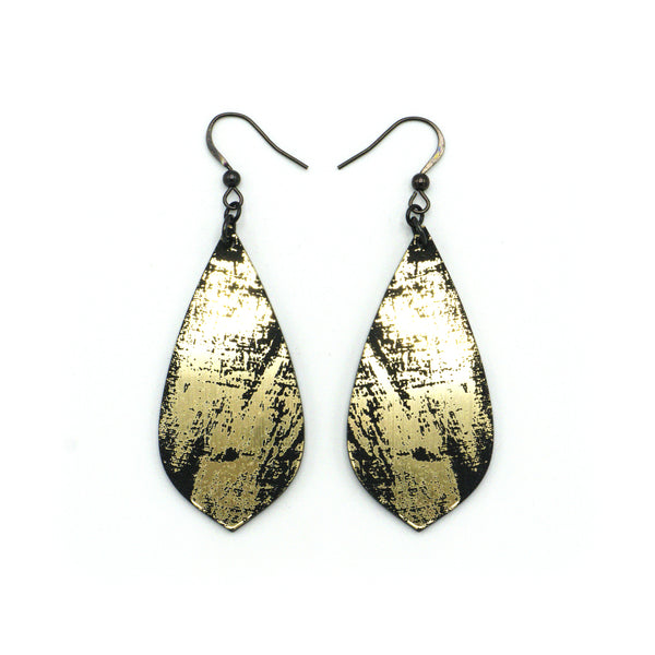 Gem Point [28] // Acrylic Earrings - Brushed Gold, Black
