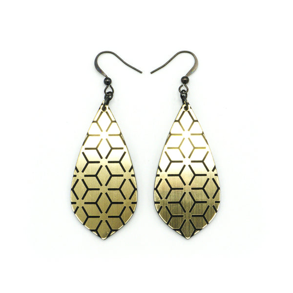 Gem Point [32] // Acrylic Earrings - Brushed Gold, Black