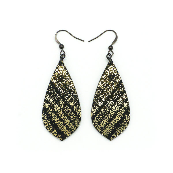 Gem Point [30R] // Acrylic Earrings - Brushed Gold, Black