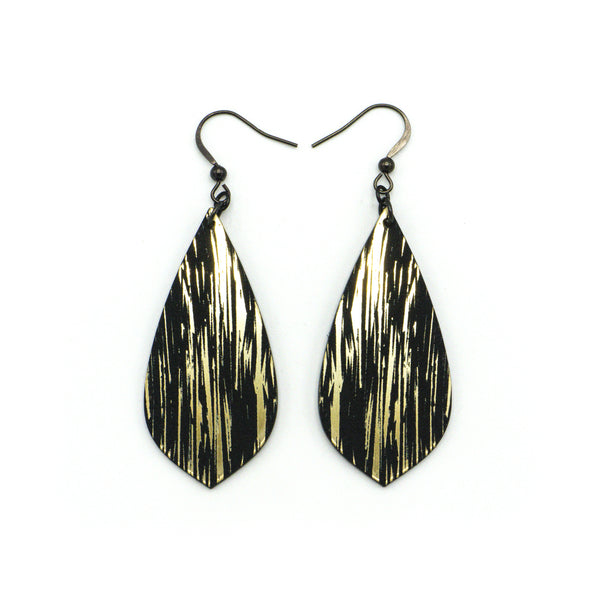 Gem Point [31R] // Acrylic Earrings - Brushed Gold, Black