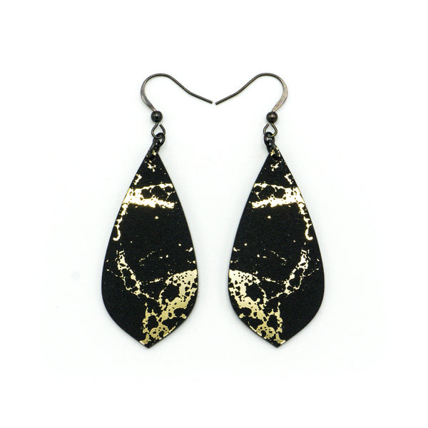 Gem Point [23R] // Acrylic Earrings - Brushed Gold, Black
