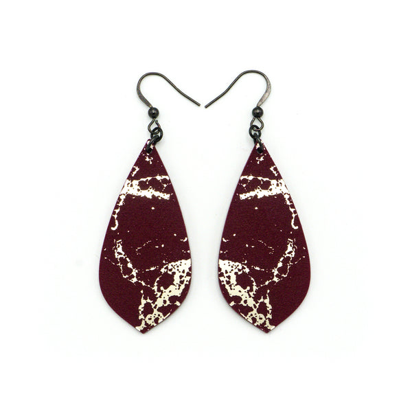 Gem Point [23R] // Acrylic Earrings - Brushed Nickel, Burgundy