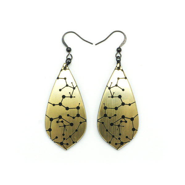 Gem Point [05] // Acrylic Earrings - Brushed Gold, Black