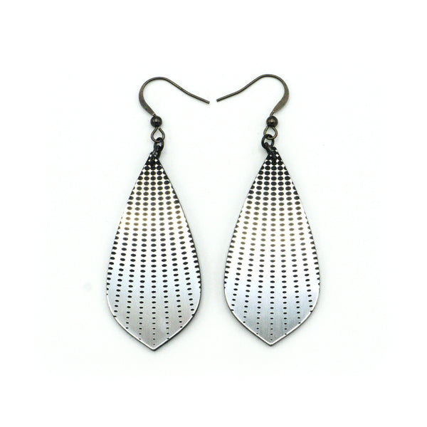 Gem Point [09] // Acrylic Earrings - Brushed Silver, Black