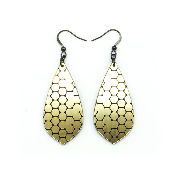 Gem Point [03] // Acrylic Earrings - Brushed Gold, Black