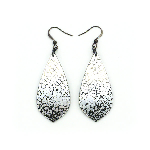 Gem Point [46] // Acrylic Earrings - Brushed Silver, Black