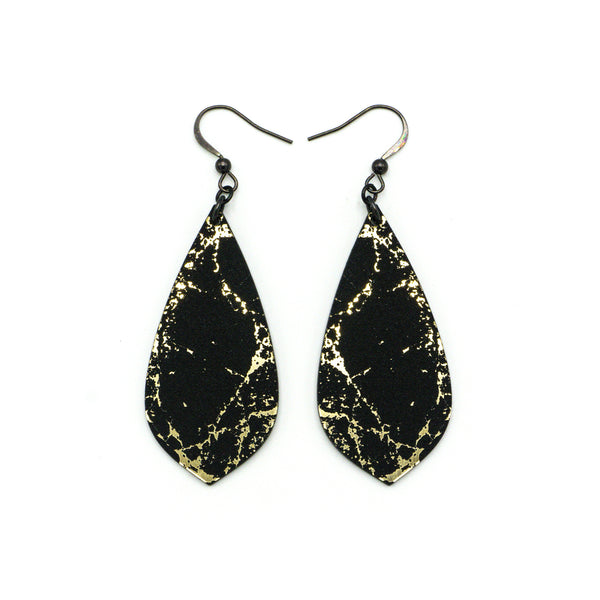 Gem Point [25R] // Acrylic Earrings - Brushed Gold, Black