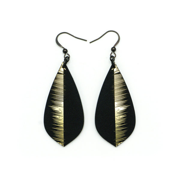 Gem Point [14R] // Acrylic Earrings - Brushed Gold, Black