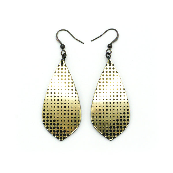 Gem Point [11] // Acrylic Earrings - Brushed Gold, Black