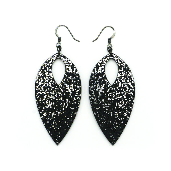 T7 [02R_Abstract] // Acrylic Earrings - Brushed Silver, Black