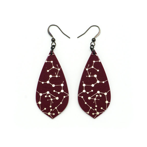 Gem Point [05R] // Acrylic Earrings - Brushed Nickel, Burgundy