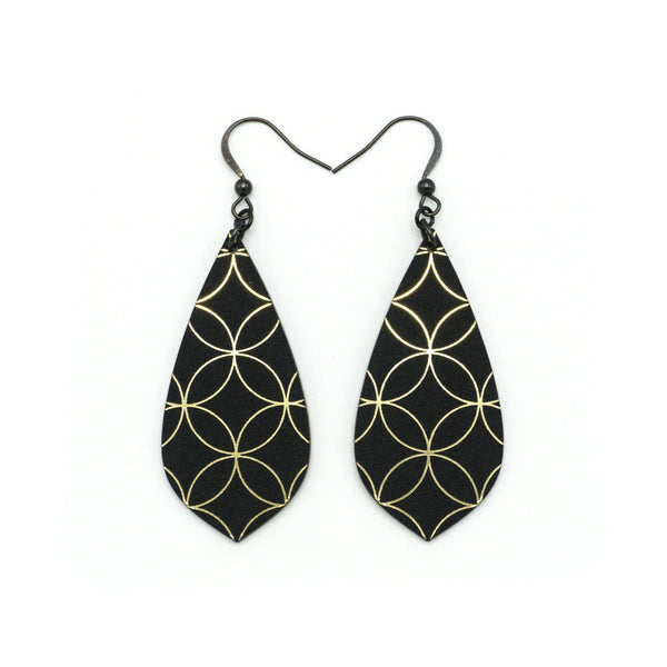 Gem Point [39R] // Acrylic Earrings - Brushed Gold, Black