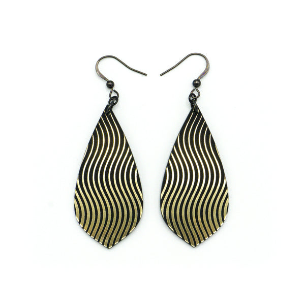 Gem Point [13R] // Acrylic Earrings - Brushed Gold, Black