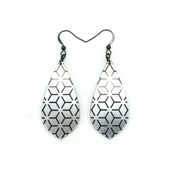 Gem Point [32] // Acrylic Earrings - Brushed Silver, Black