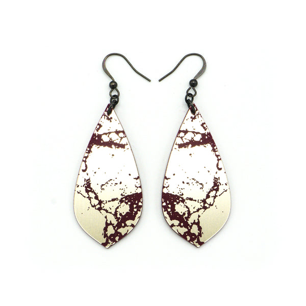 Gem Point [23] // Acrylic Earrings - Brushed Nickel, Burgundy