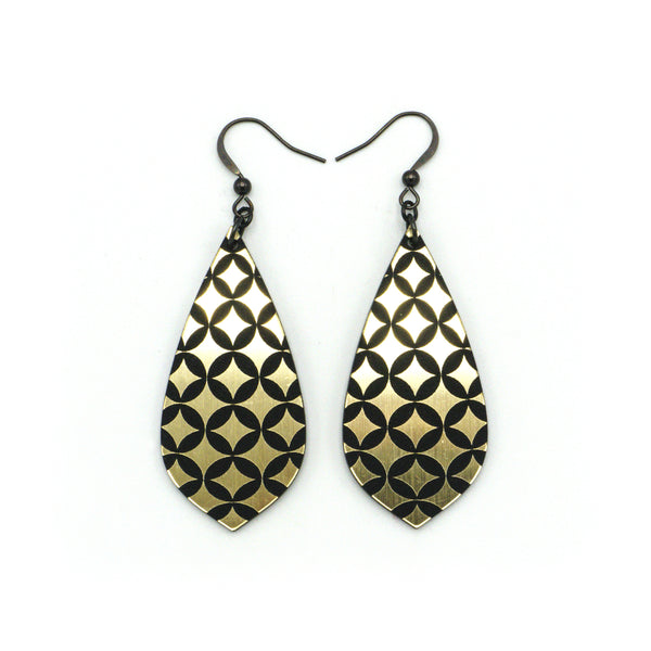 Gem Point [34] // Acrylic Earrings - Brushed Gold, Black
