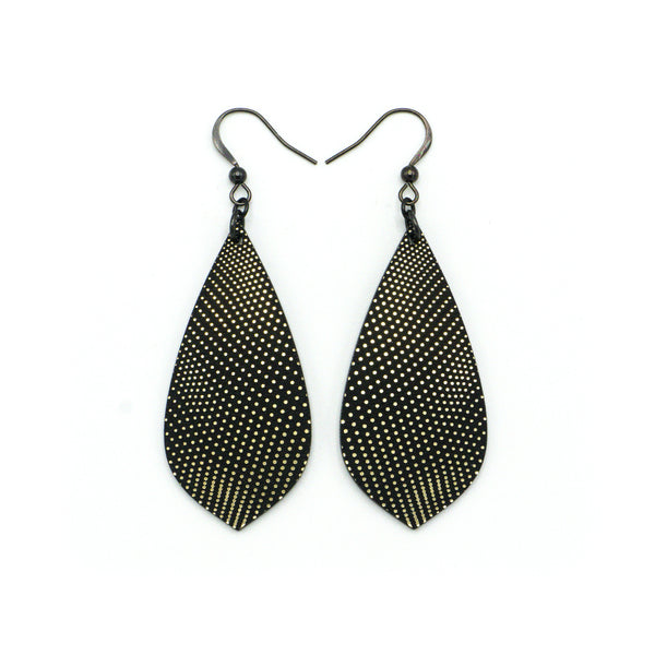 Gem Point [19R] // Acrylic Earrings - Brushed Gold, Black