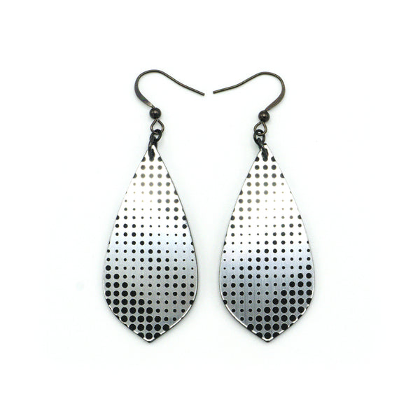 Gem Point [11] // Acrylic Earrings - Brushed Silver, Black
