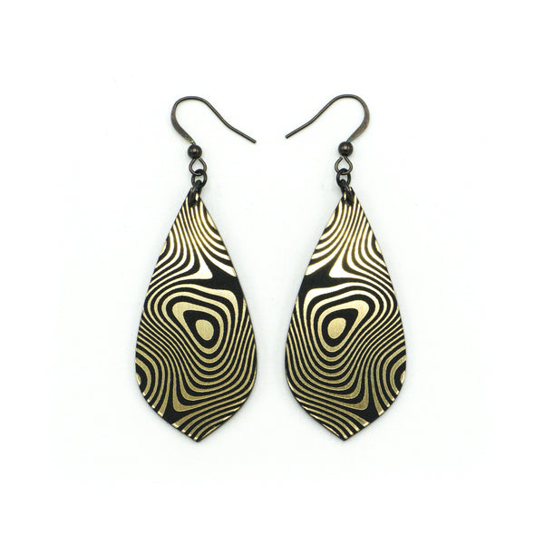 Gem Point [43] // Acrylic Earrings - Brushed Gold, Black