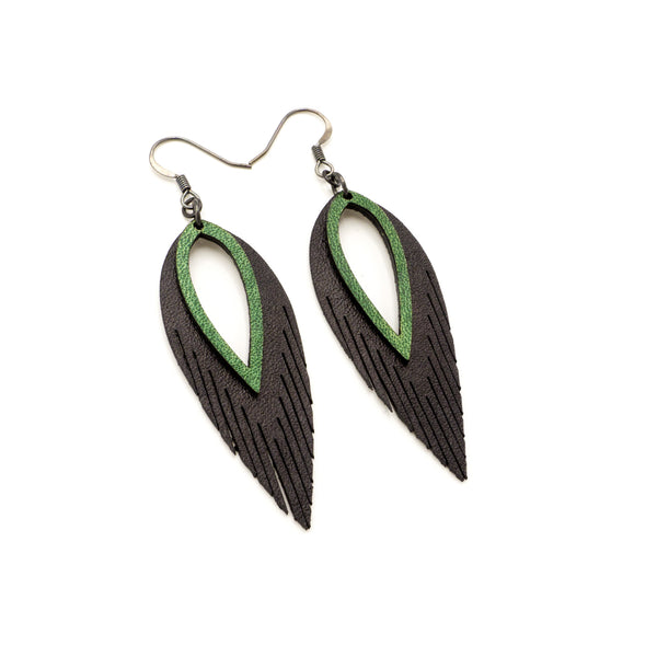 Nativas [2 Layer] // Leather Earrings - Black, Green