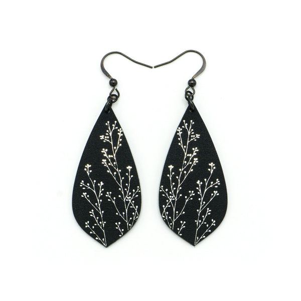 Gem Point [07R] // Acrylic Earrings - Brushed Silver, Black