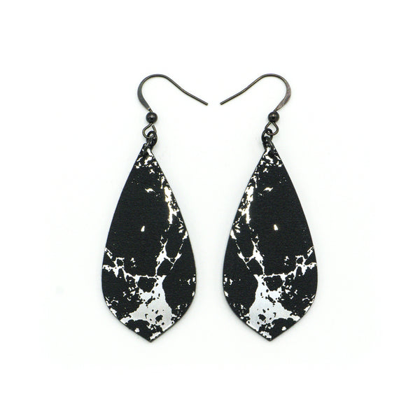 Gem Point [22R] // Acrylic Earrings - Brushed Silver, Black