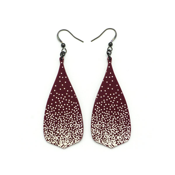Flared Bevel Drops [01RSparkGradient] // Acrylic Earrings - Brushed Nickel, Burgundy