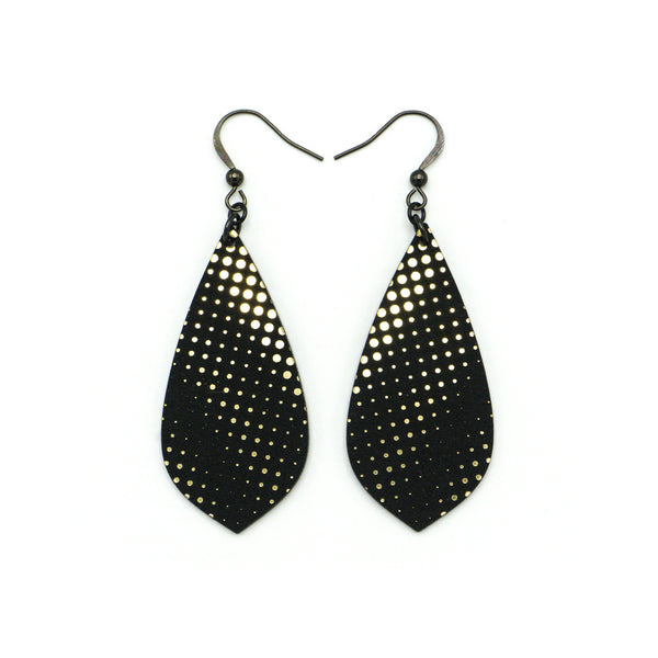 Gem Point [10R] // Acrylic Earrings - Brushed Gold, Black