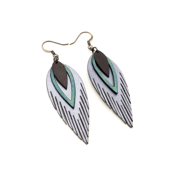 Nativas [3 Layer] // Leather Earrings - Silver, Turquoise, Black