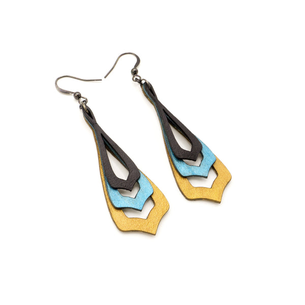 Saturā Leather Earrings 12 // Gold, Turquoise Pearl, Black