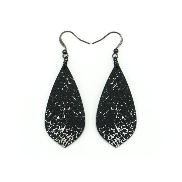 Gem Point [46R] // Acrylic Earrings - Brushed Silver, Black