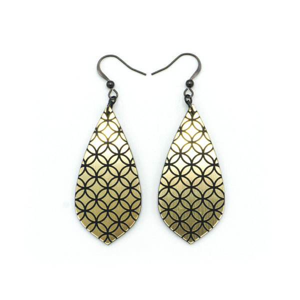 Gem Point [37] // Acrylic Earrings - Brushed Gold, Black