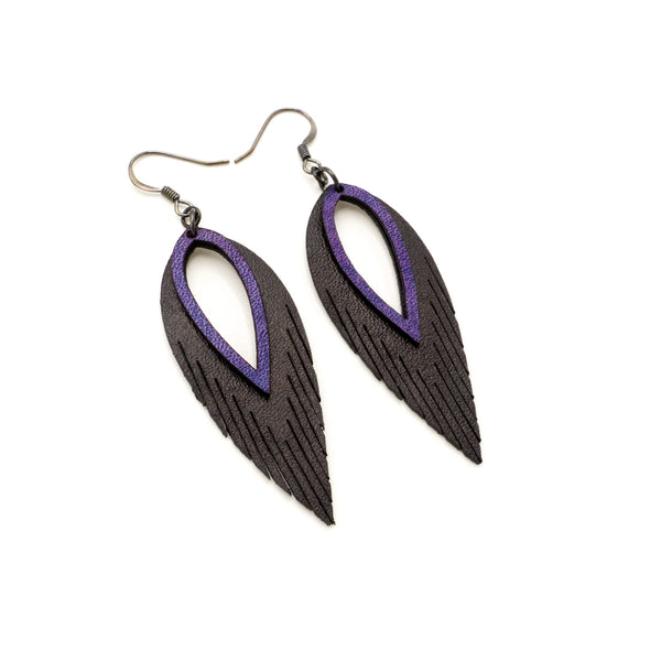 Nativas [2 Layer] // Leather Earrings - Black, Purple