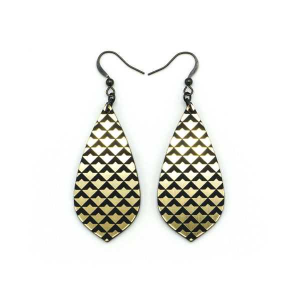 Gem Point [35] // Acrylic Earrings - Brushed Gold, Black