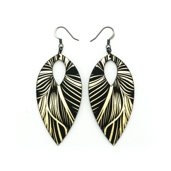 T7 [06R_Floral] // Acrylic Earrings - Brushed Gold, Black