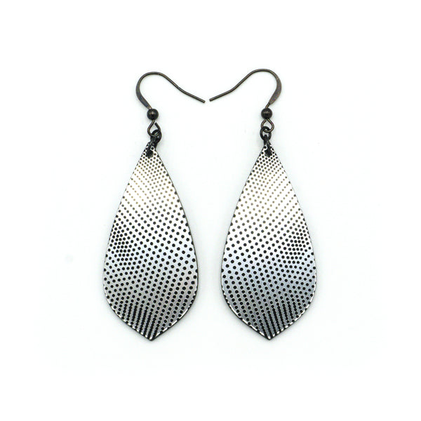 Gem Point [19] // Acrylic Earrings - Brushed Silver, Black