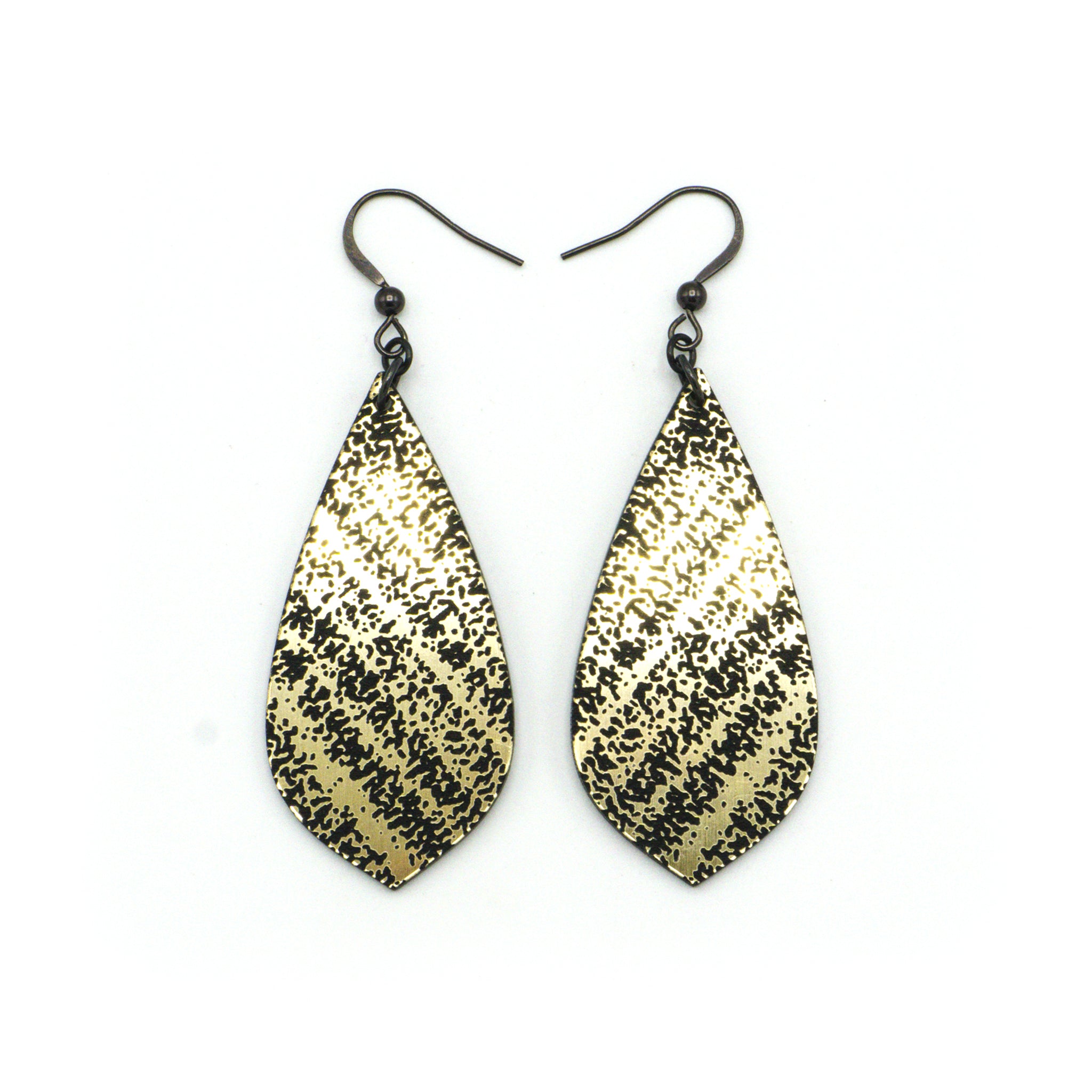 Gem Point [30] // Acrylic Earrings - Brushed Gold, Black – terraplanted