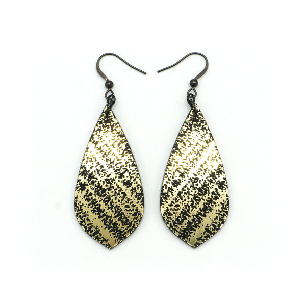 Gem Point [30] // Acrylic Earrings - Brushed Gold, Black