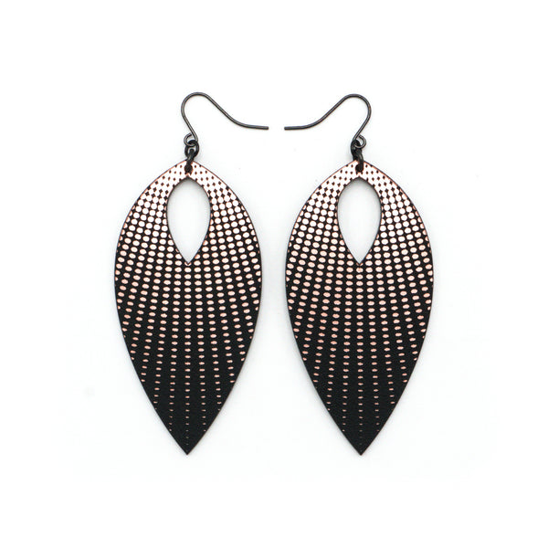 T7 [04R_HalftoneRays] // Acrylic Earrings - Rose Gold, Black