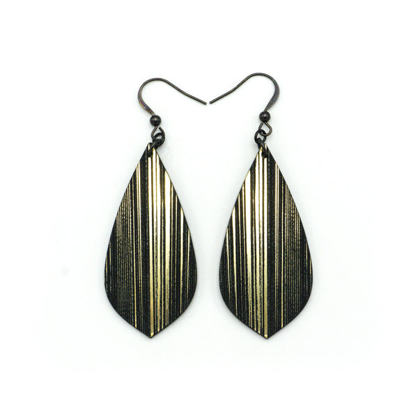 Gem Point [15] // Acrylic Earrings - Brushed Gold, Black