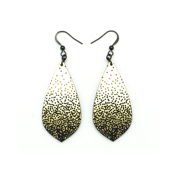 Gem Point [01] // Acrylic Earrings - Brushed Gold, Black