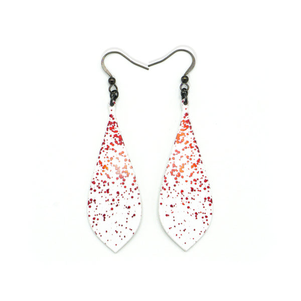 Slim Bevel Drops [02R_Abstract] // Acrylic Earrings - Red Holograph, White