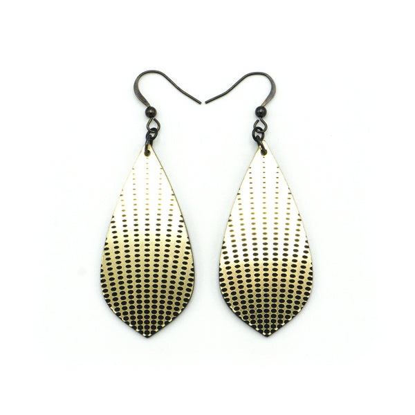 Gem Point [08] // Acrylic Earrings - Brushed Gold, Black
