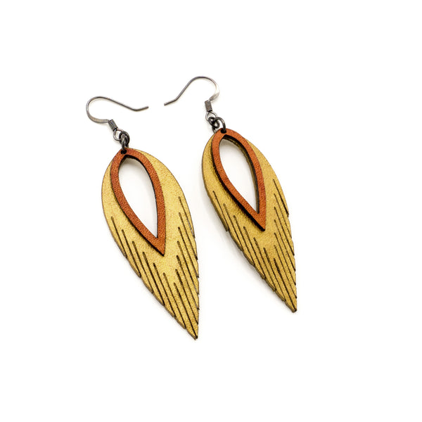 Nativas [2 Layer] // Leather Earrings - Gold, Red