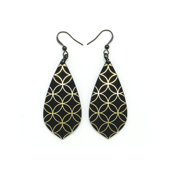 Gem Point [38R] // Acrylic Earrings - Brushed Gold, Black