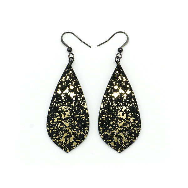Gem Point [21R] // Acrylic Earrings - Brushed Gold, Black